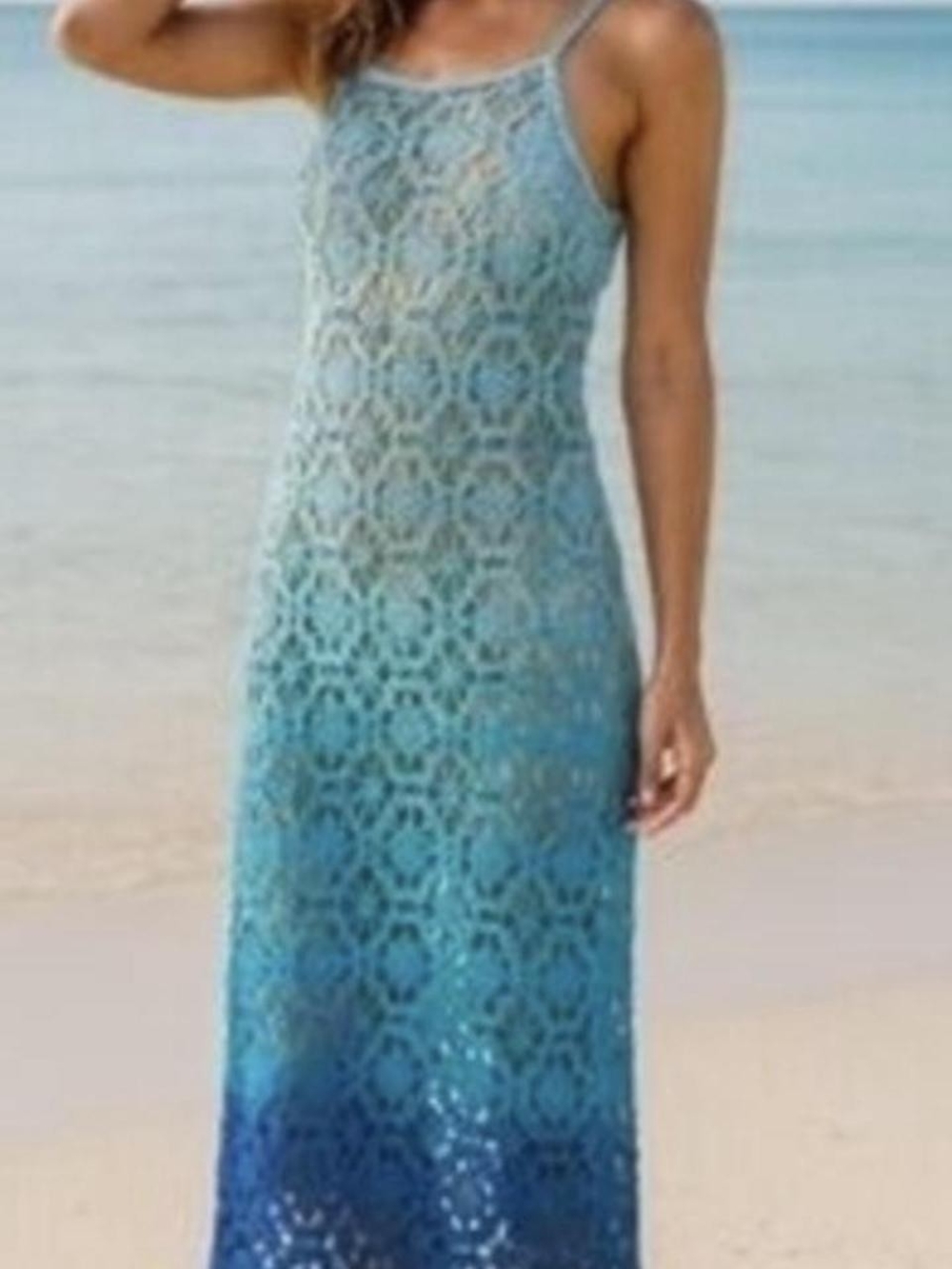 Altar'd State Blue Ombre Open Crochet Maxi Cover-Up Dress Size XXS/XS